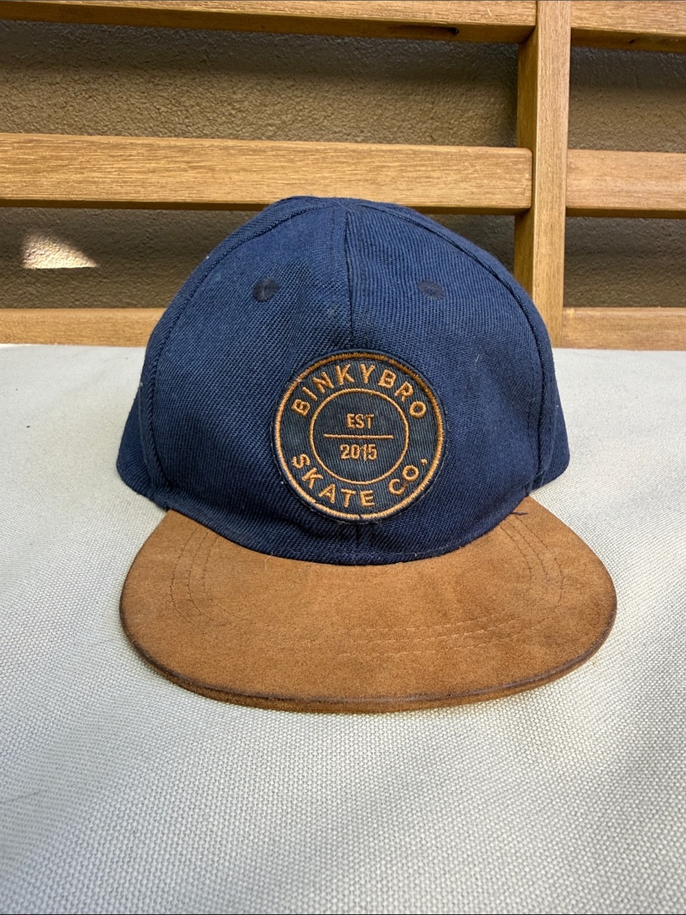 BinkyBro Kids Navy Hat with Brown Suede-Look Brim